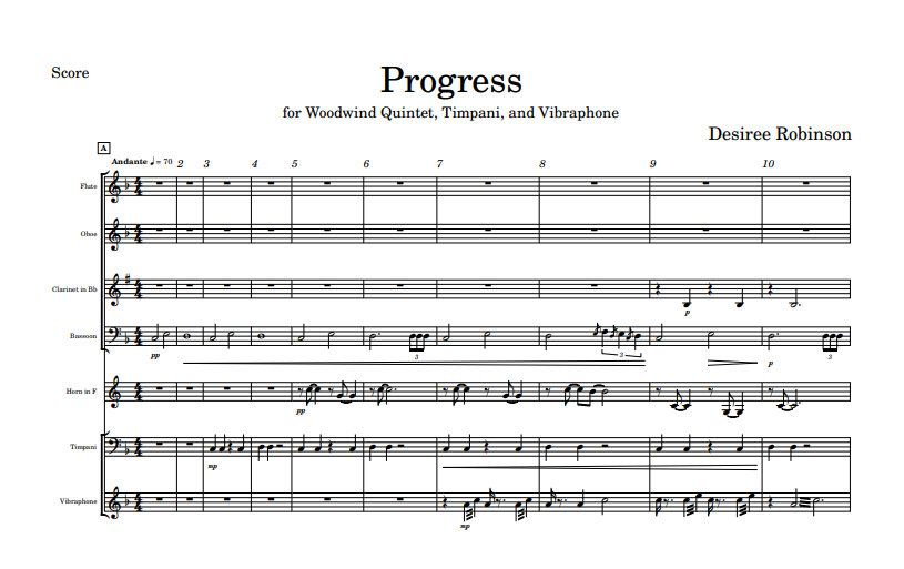 Progress for Woodwind Quintet, Timpani, and Vibraphone score cover